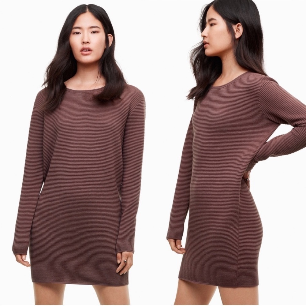 Wilfred Size Medium Long Sleeve Campanule Dress Silk and Cashmere Deep Purple